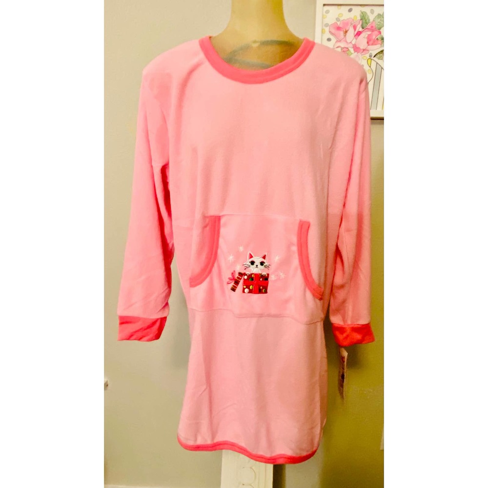 Yikes! Pink Fleece Holiday Kitten Nightgown